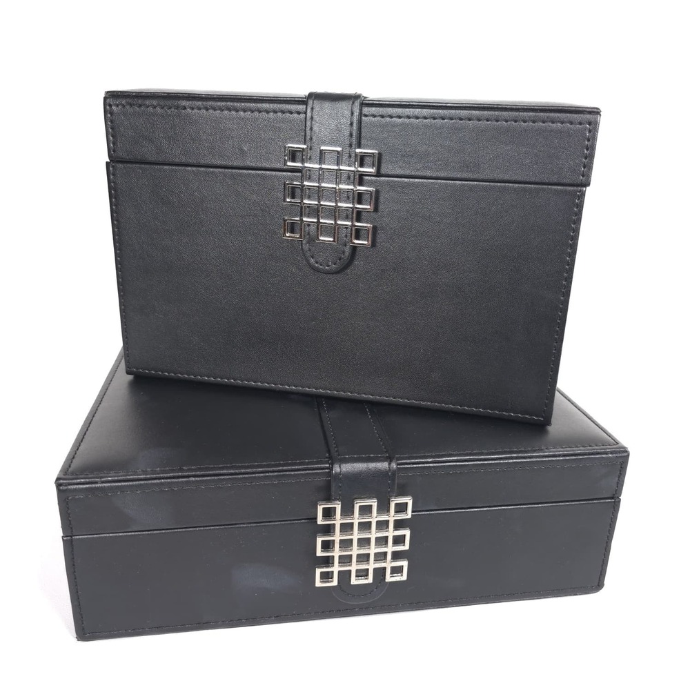 Glenor Co‎ 2pc Luxury Jewelry Organizer Black Faux Leather Storage Case Set